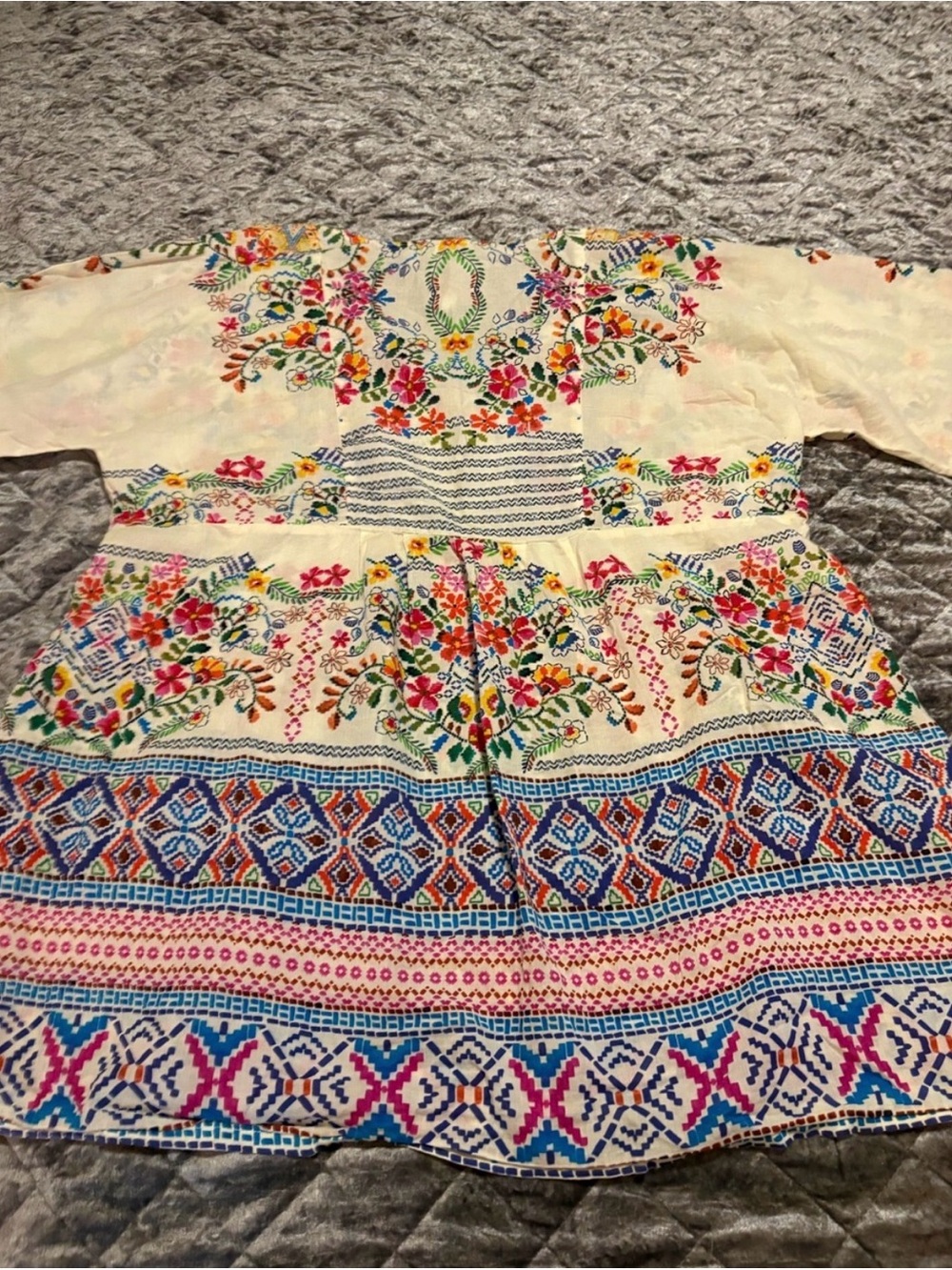 Johnny Was Floral Boho Tunic Top Size S Multicolor Cotton Peasant Blouse